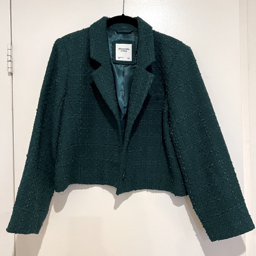 Emerald tweed cropped blazer